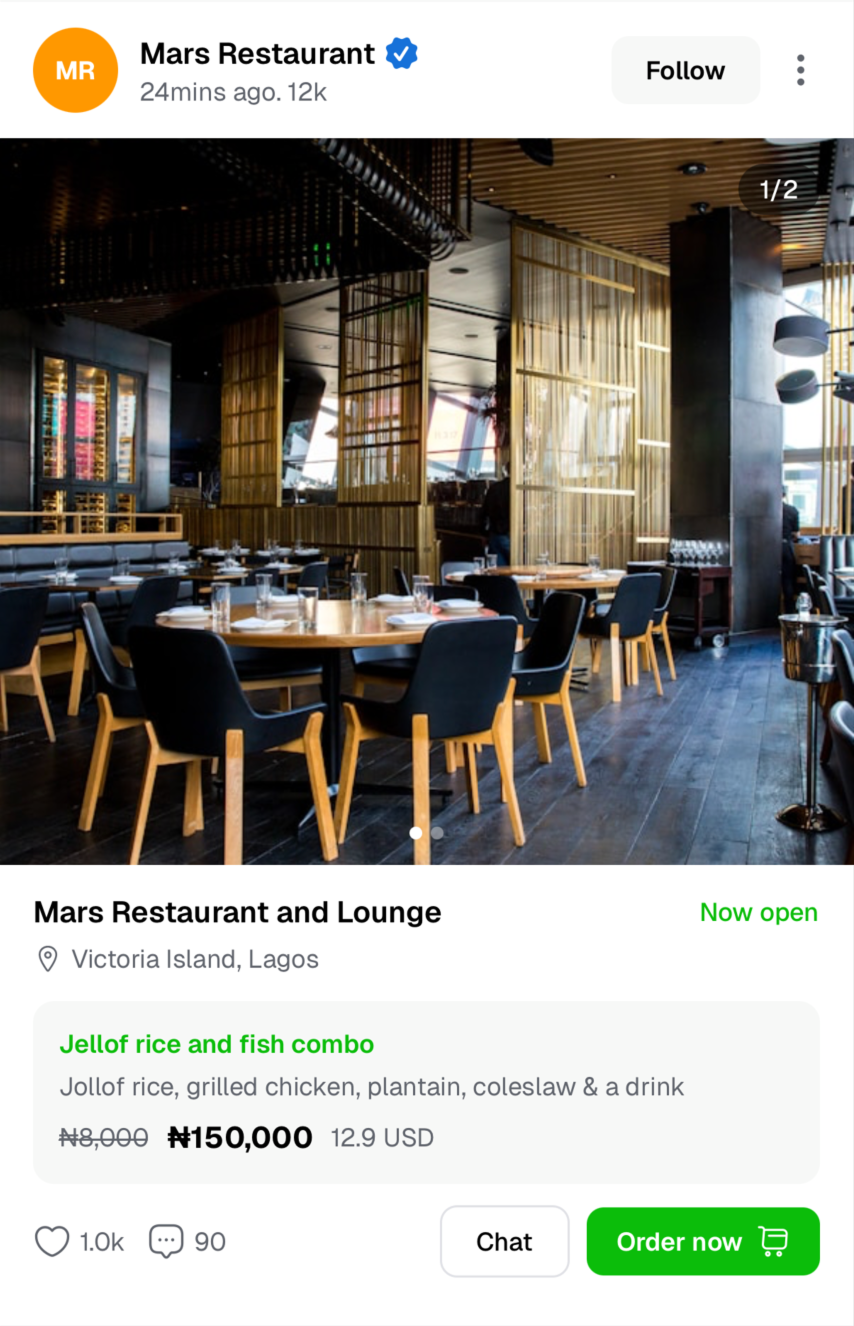 Dineout feed post on Rille